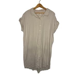 Per Se Short Sleeve Button Shirt Dress White Linen Blend Lagenlook Beach Large